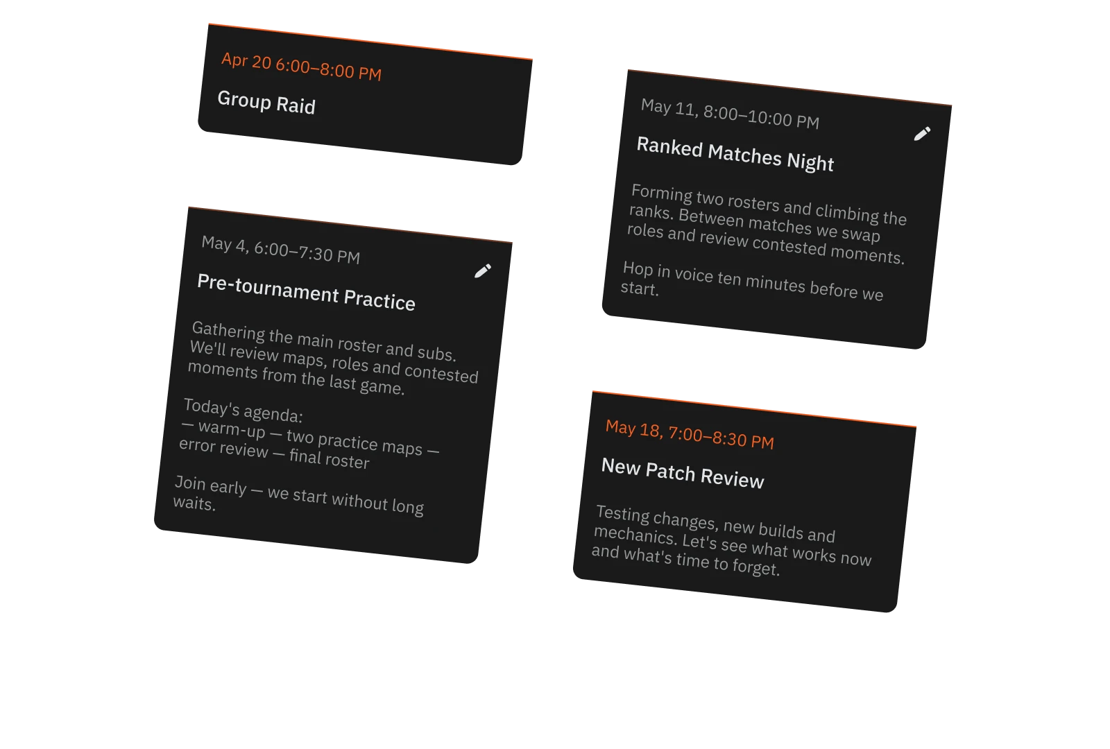 Pole gaming server event cards